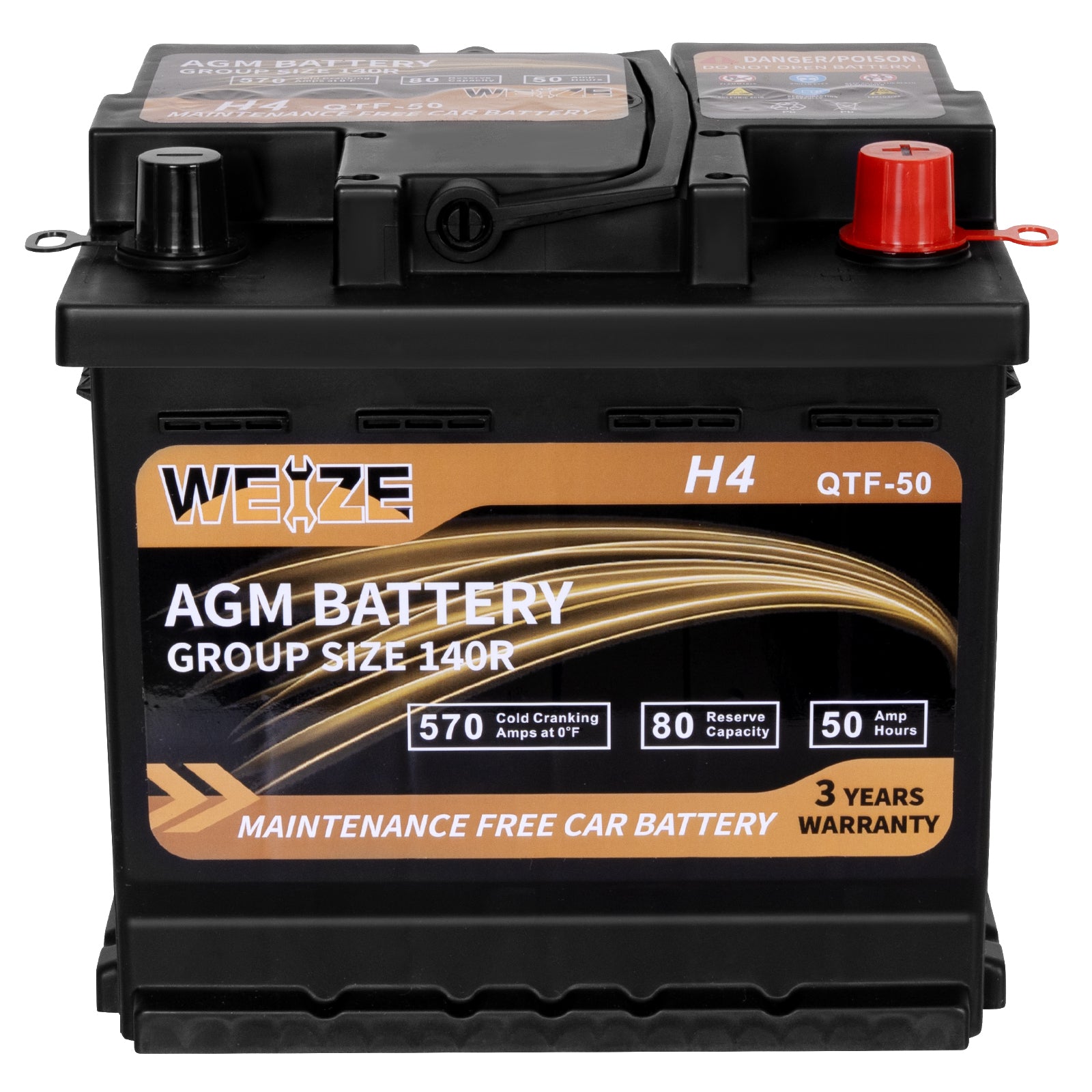 WEIZE Wise Series Group 140R AGM Car Battery - 12V 50Ah H4 Automotive Replacement Battery