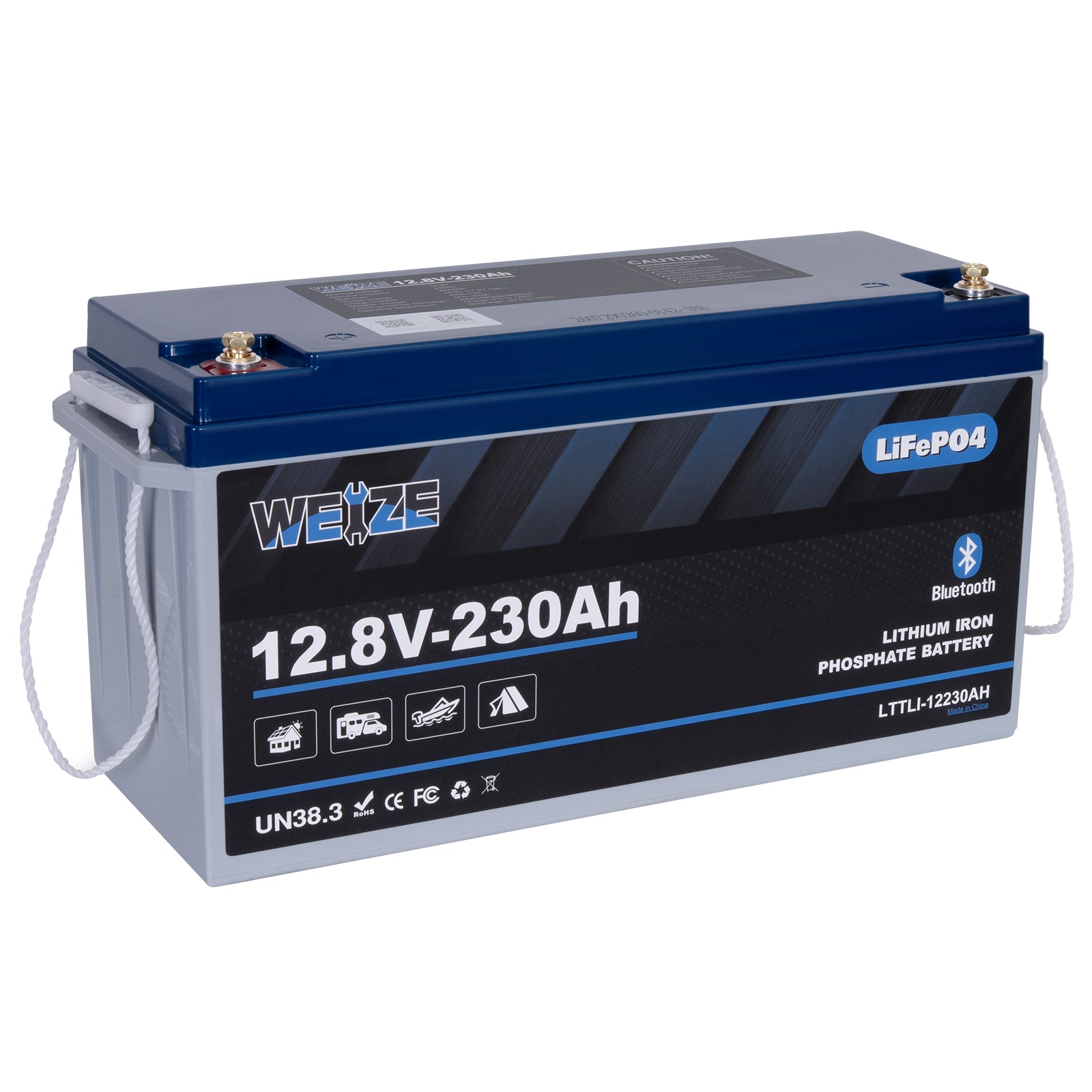 WEIZE 12V 230Ah Bluetooth LiFePO4 Lithium Battery 200A BMS & Low-Temp Protection, Deep Cycle, Peak 600A, Perfect for RVs, Solar & Off-Grid Adventures